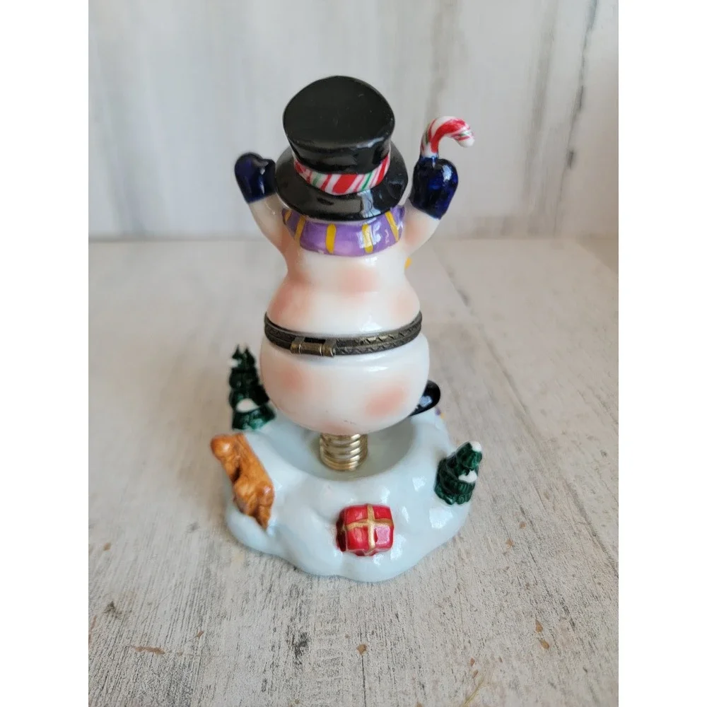 Unique ceramic Snowman trinket box mini spring Xmas home decor vintage‎